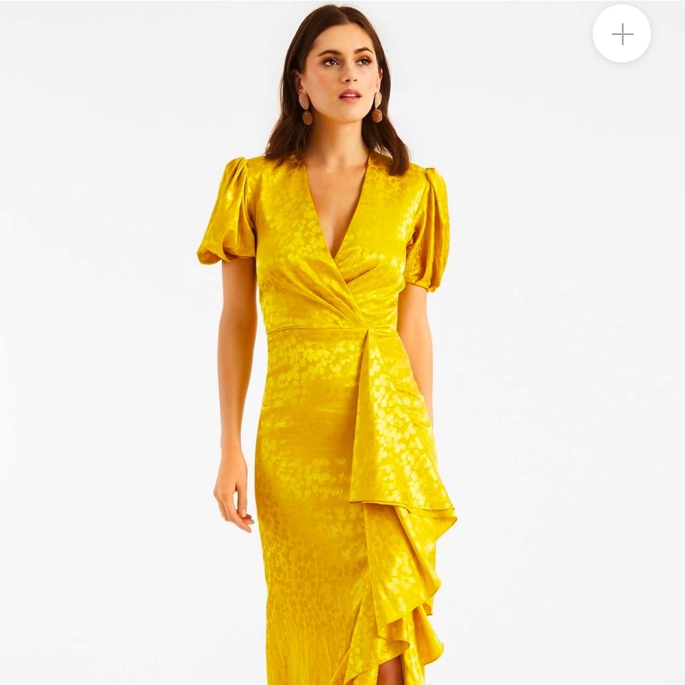 Sachin & Babi Giona puff sleeve golden yellow floral gown